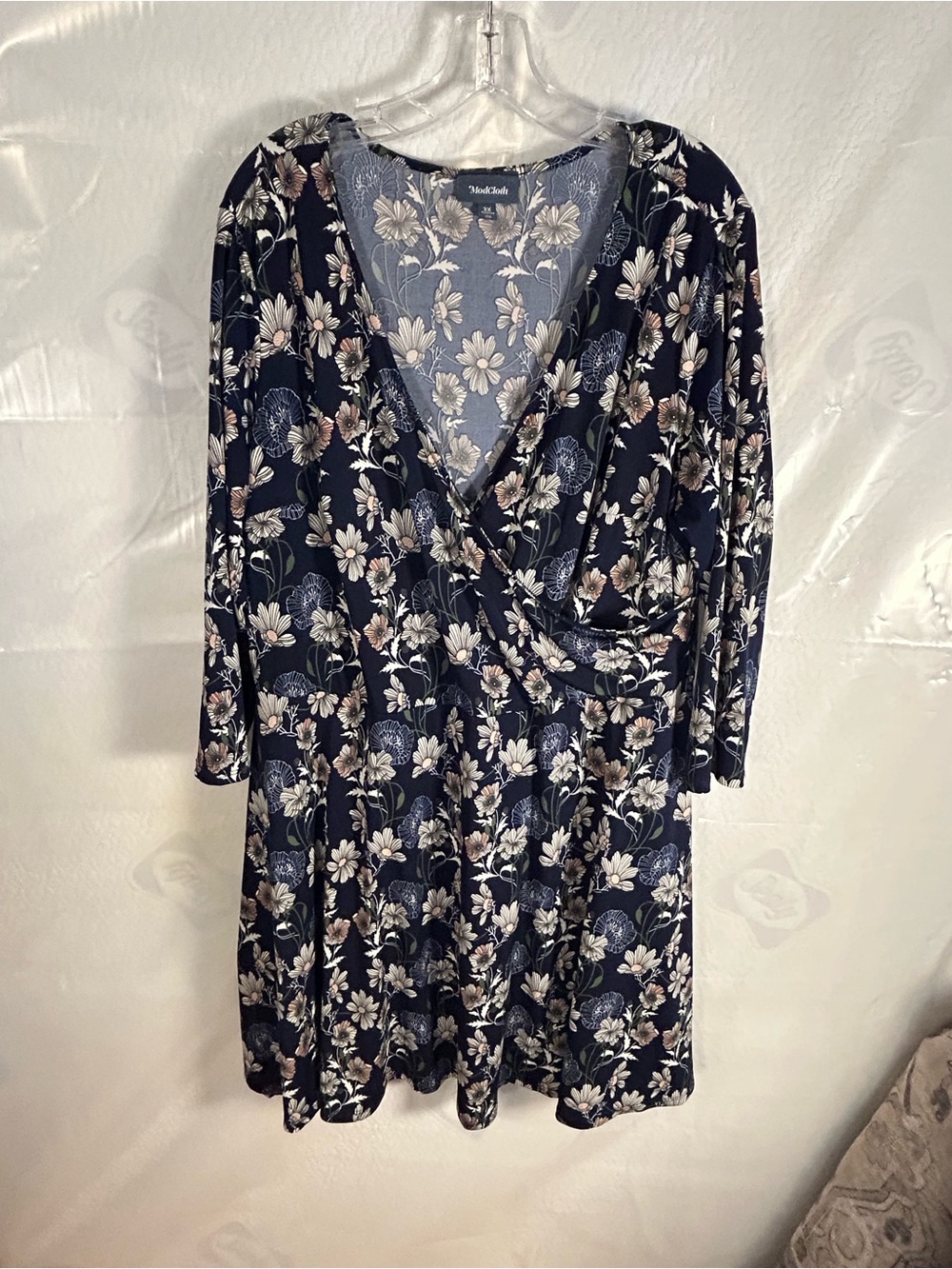 ModCloth Mock Wrap Floral Dress in Navy -